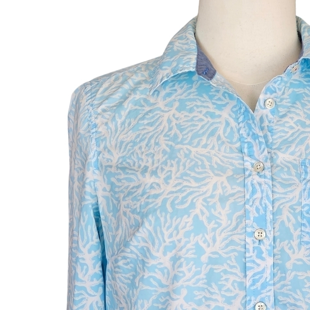 TALBOTS Coastal Coral Reef Button Down Shirt Blue White Size S - Picture 2 of 15